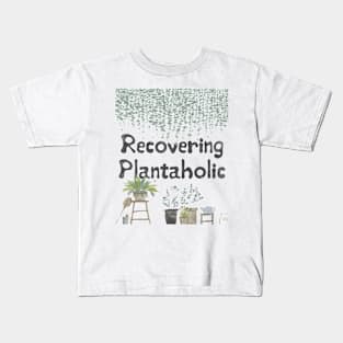 Recovering Plantaholic House Indoor Cute Hanging Plant Drawing With Pastel Colors Kids T-Shirt